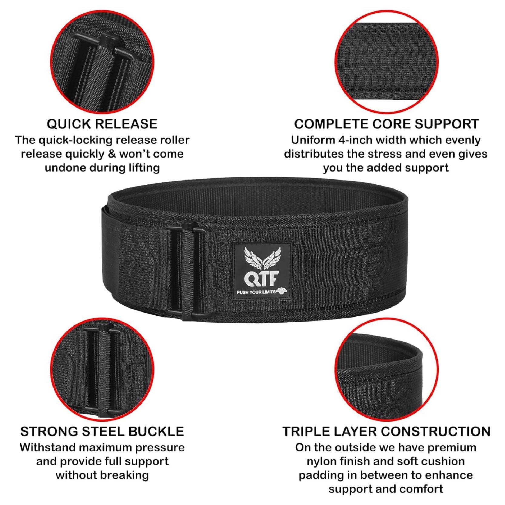 QTF Weight Lifting Belt - Auto Locking Gym Belt